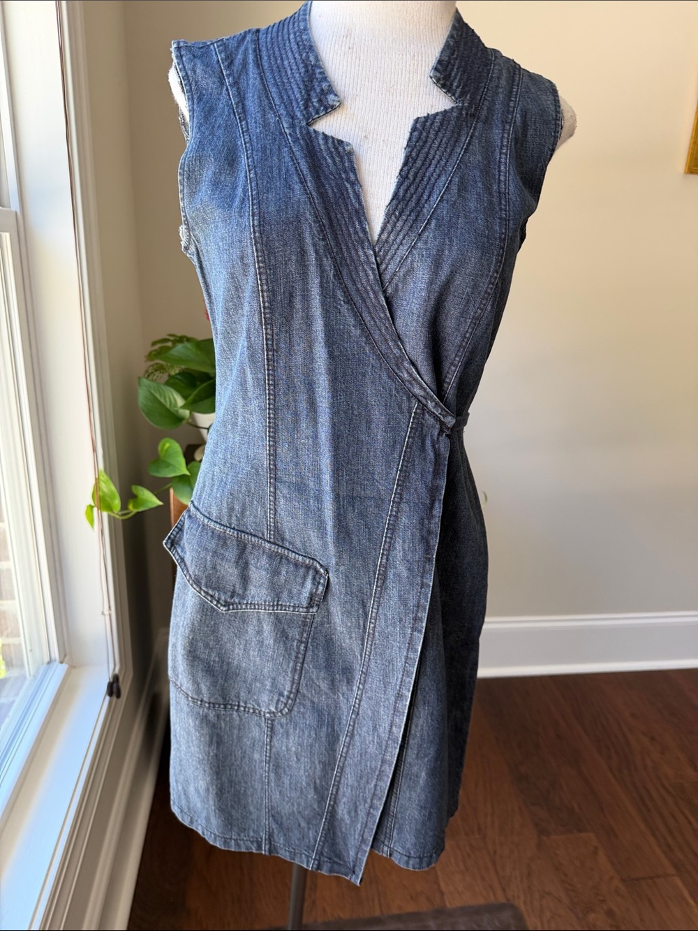 Sleeveless Denim Wrap Mini Dress - Blue